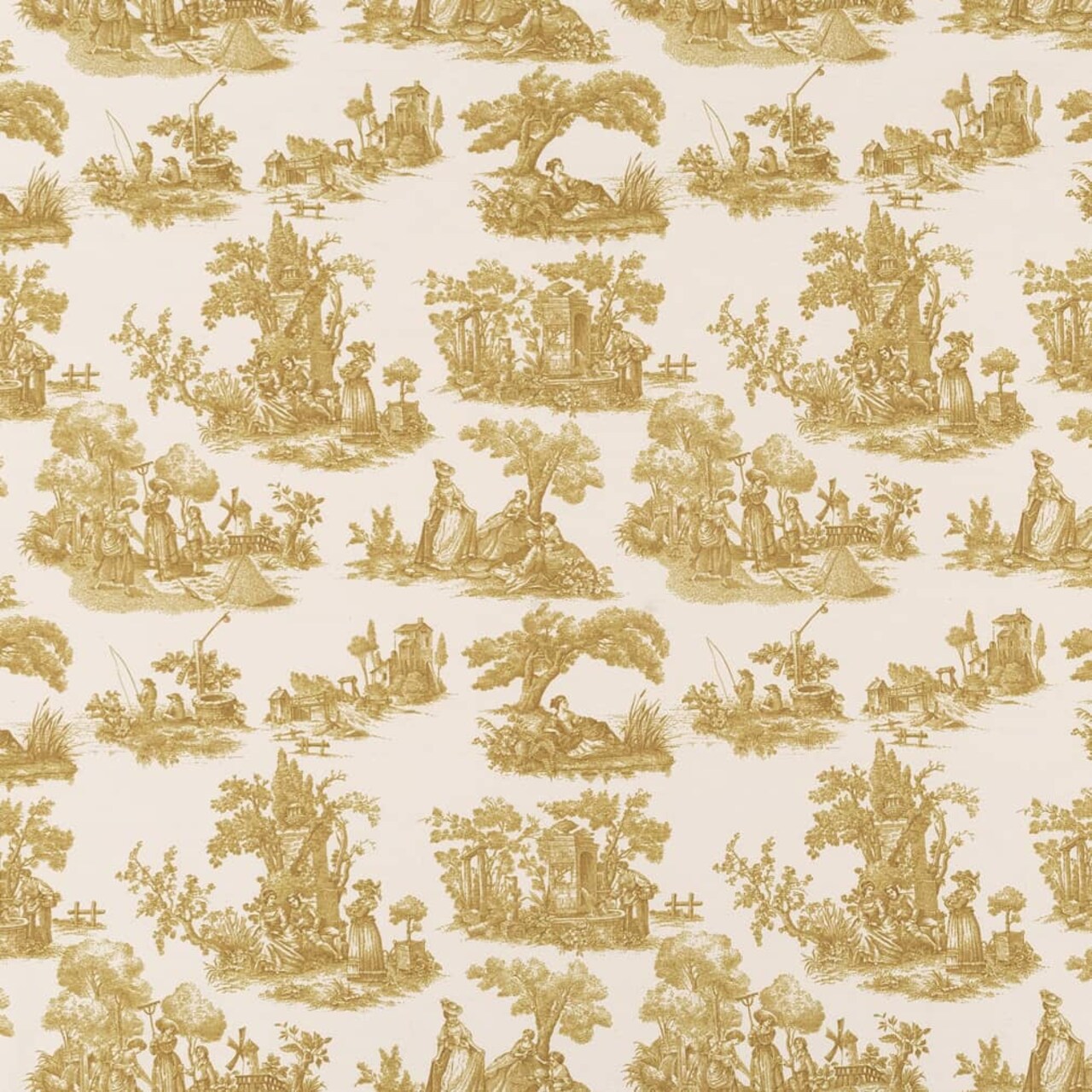 Upholstery Fabric - Gold & Yellow Toile Upholstery Fabric 54 Inches"